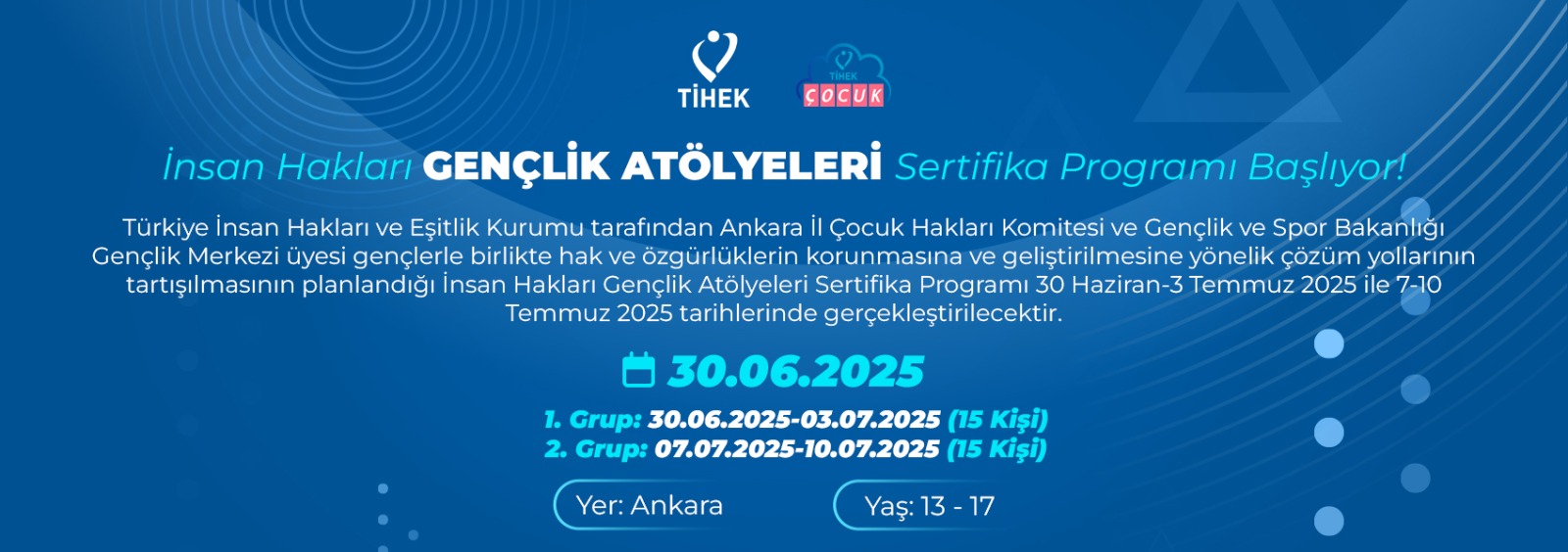 İnsan Hakları Gençlik Atölyeleri Sertifika Programı Başlıyor