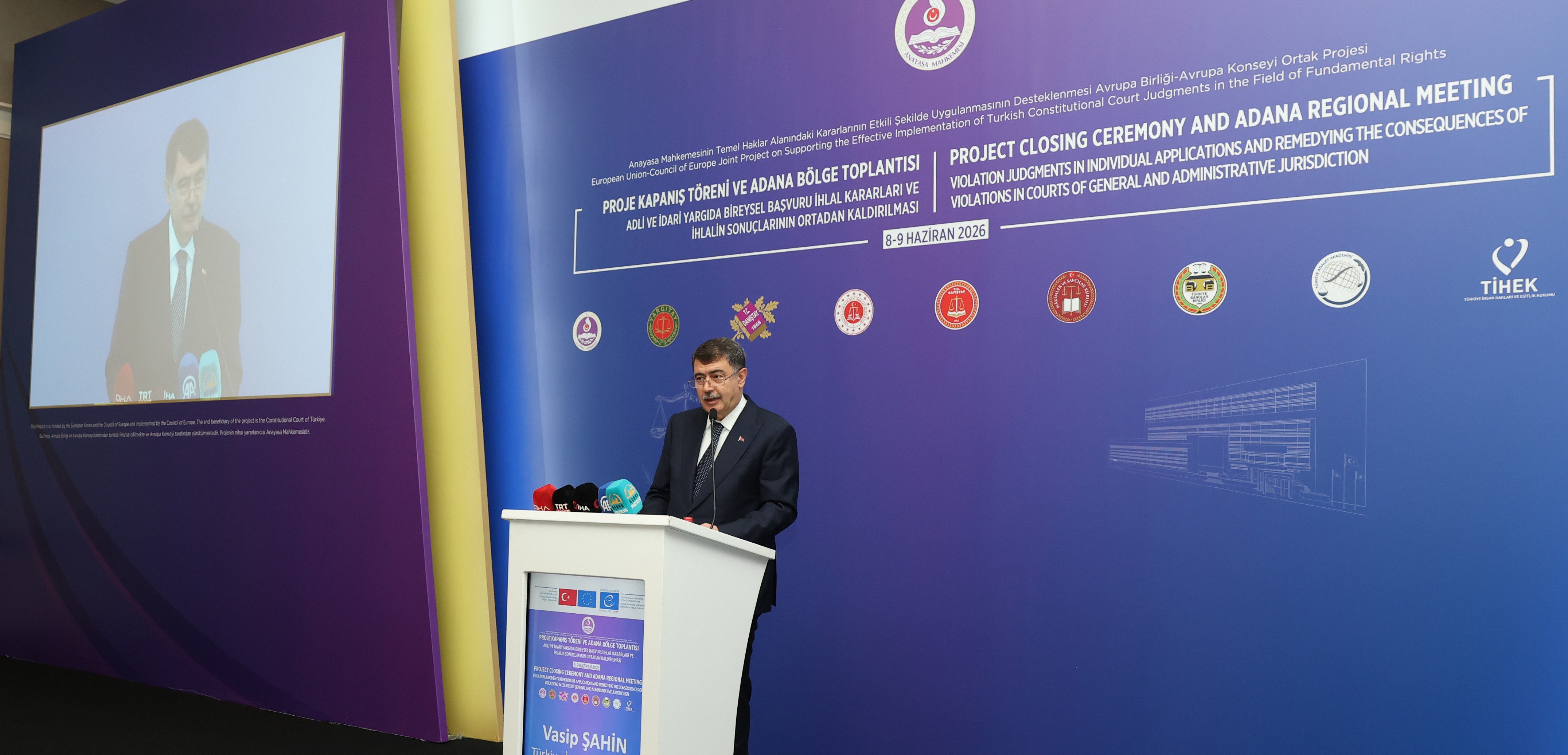 TİHEK Başkanı Vasip Şahin, Anayasa Mahkemesinin Temel Haklar Alanındaki Kararlarının Etkili Şekilde Uygulanmasının Desteklenmesi Projesi Adana Bölge Toplantısı ve Proje Kapanış Töreni'ne Katıldı